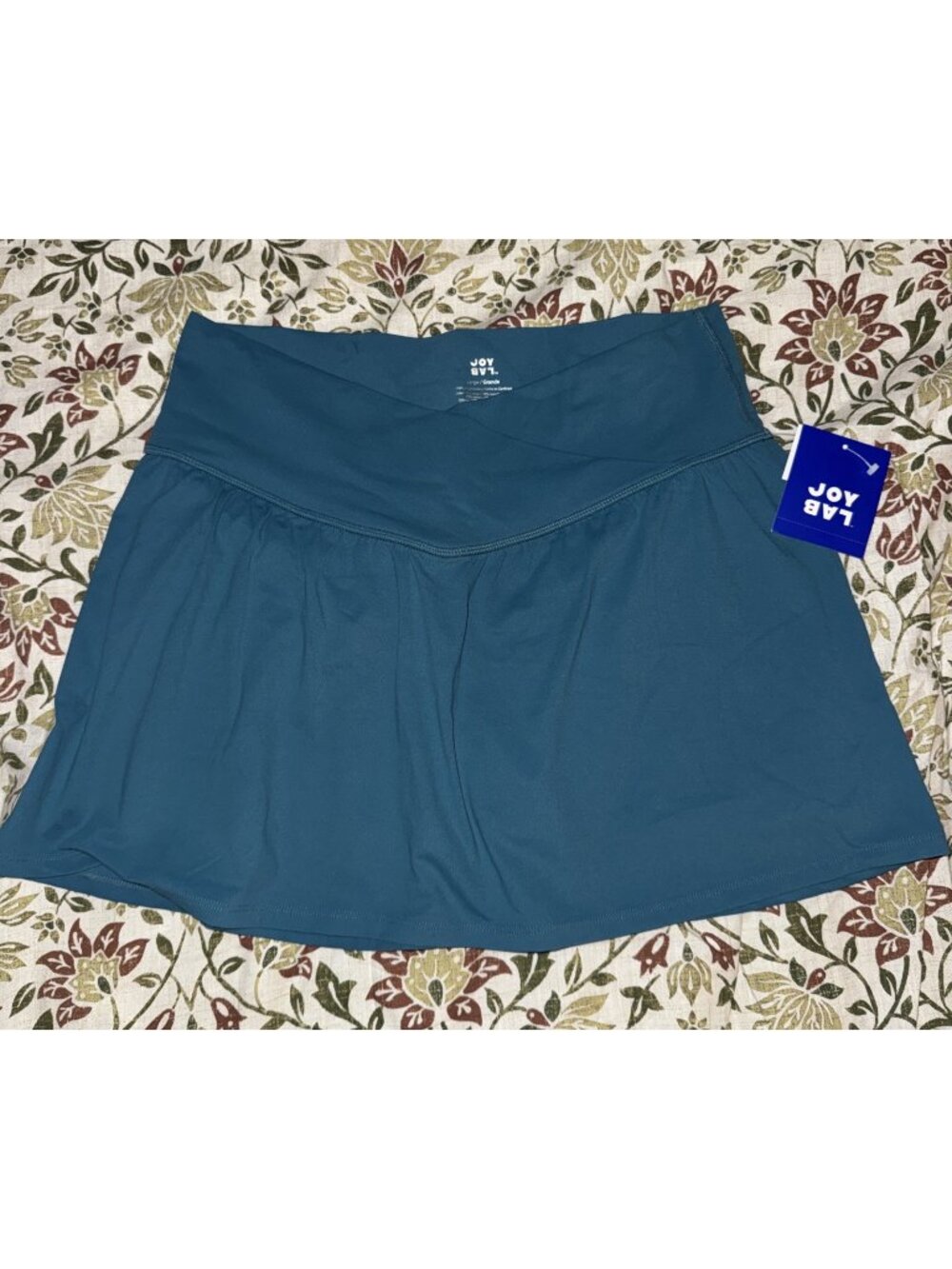 JoyLab High-Rise Crossover V-Waistband Knit Athletic Skort Teal Blue NWT Large